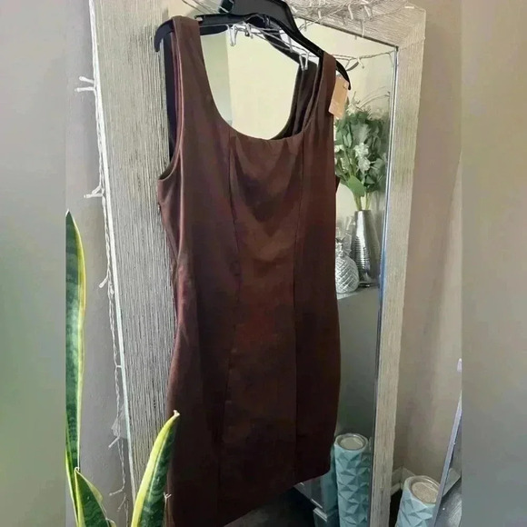 POPILUSH Shapewear Dress Faux-Suede Square Crew Neck Midi - Picture 9 of 12